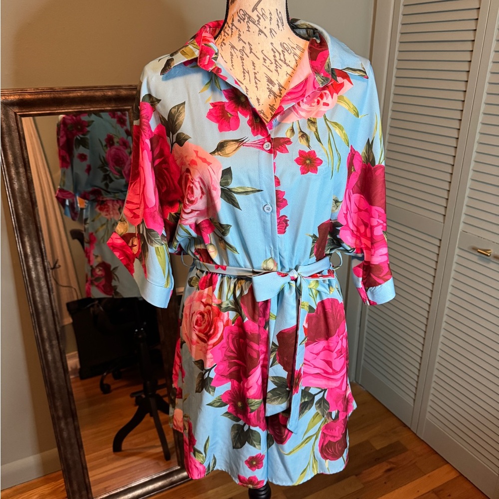Floral Blue and Pink Jumpsuit